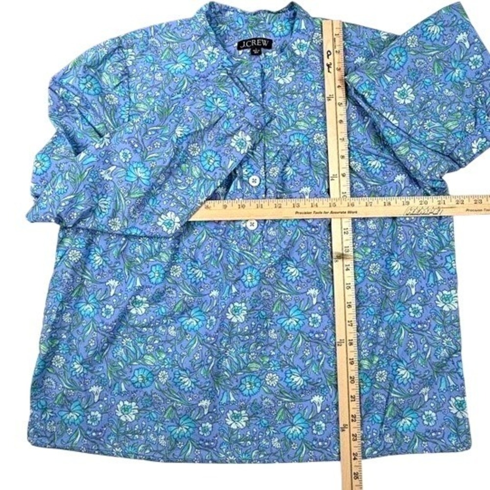 J.Crew Womens Blue Floral Cotton Band Collar Long Sleeve Blouse Top Large - Picture 5 of 6